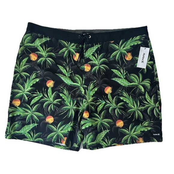 Hurley Sz 46 Phantom Classic Board Shorts Swim Trunks Black Floral - Picture 1 of 8